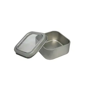 Metal Container Jar Quadrado com Janela PVC Gift Card Doces Barato Cookie Latas Vazio Mint Tea Can