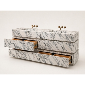 อ่างล้างหน้าหินอ่อน Arabescato ธรรมชาติ ดีไซน์ทันสมัย พร้อมตู้ Viola สำหรับห้องน้ำ - Product Image 4