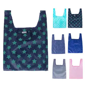 190t Polyester Foldable Grocery Shopping Bag Foldable Tote Bag Cheap Vest Shopping Bag With Custom Logo