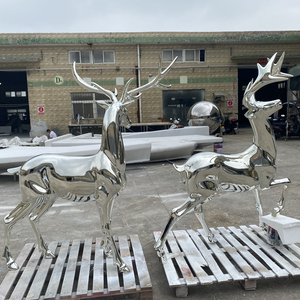 Scultura di Cervo Maschio e Femmina Personalizzata per Decorazione d'Interni, Grande Formato, Sculture di Cervo con Elettroplaccatura Argento - Product Image 5