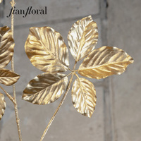 Feuilles de plantes artificielles en hêtre doré réalistes en gros, feuilles artificielles faites à la main, style naturel, décoration d'anniversaire, branche unique en plastique