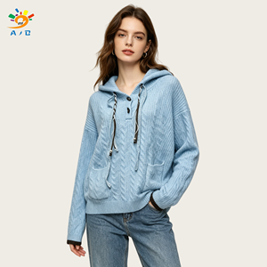 AJB Vente en gros <span class=keywords><strong>Pull</strong></span> tricoté à col en V et à <span class=keywords><strong>capuche</strong></span> pour <span class=keywords><strong>femme</strong></span>, coupe ample, avec boutons et lanières décoratives, collection Automne Hiver 2026, style décontracté - Product Image 3