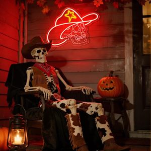 Skull LED neon cowboy hat Halloween decoration light Easter street party atmosphere light indicator light glowing <b>sign</b> custom - Product Image 4