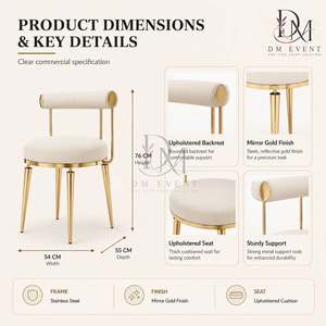 Chaise de salle à manger moderne en acier inoxydable doré avec dossier tubulaire incurvé et coussin blanc pour banquets d'hôtel - Vente en gros - Product Image 5