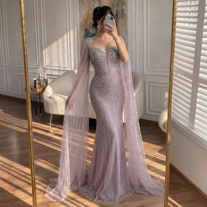 Vestido <span class=keywords><strong>de</strong></span> Noche <span class=keywords><strong>de</strong></span> Lujo con Cuentas Serene Hill LA72575D con Mangas Tipo Capa, <span class=keywords><strong>Alta</strong></span> <span class=keywords><strong>Costura</strong></span> 2026, Vestido <span class=keywords><strong>de</strong></span> Fiesta para Mujer - Product Image 1