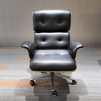 Chaise de bureau ergonomique moderne en cuir véritable, réglable en hauteur, pivotante, en bois courbé, pour la maison et le salon