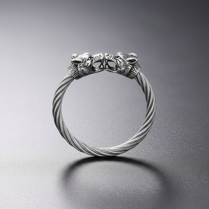 กำไลข้อมือสแตนเลสสตีลแบบกำหนดเอง ลายหัวหมาป่าสไตล์ไวกิ้ง สำหรับผู้ชาย ทนทาน หรูหรา สไตล์ไบค์เกอร์ คุณภาพสูง วินเทจ โกธิค - Product Image 1