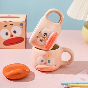 Taza de cerámica Big Fool con tapa, juego de dos piezas, diseño de dibujos animados, linda taza de café para regalo - Product Image 1