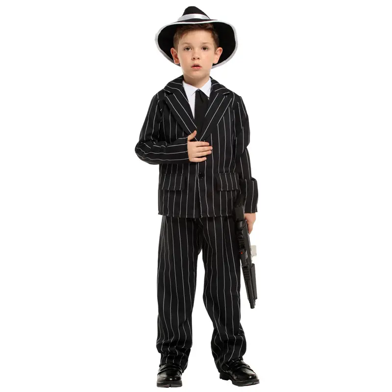 Traje de gangster para crianças, fantasia de halloween da macia, boss, mobster 1920s, traje de crianças HCBC-041