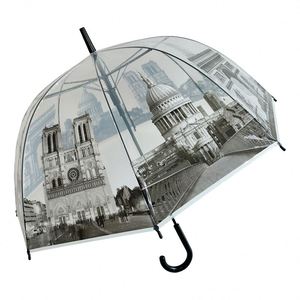Parapluie transparent à manche long renforcé coupe-vent, entièrement automatique, universel, pour soleil et pluie, modèle Tour Eiffel - Product Image 1