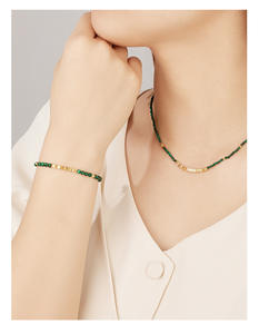 Cuentas vintage de malaquita de alta calidad, pulsera de plata S925 rota apilada, joyería chapada en oro de 14K para mujer - Product Image 6