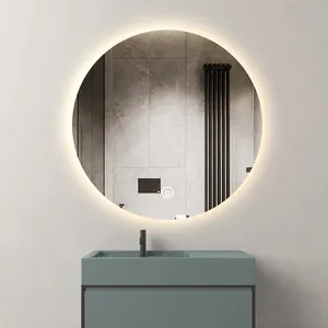 Hotel Led Spiegel Digitale Klok Decor Muur Licht Achter Ronde Vorm Spiegel CTL202