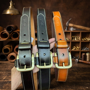 Cinturón de Cuero Genuino de Vaca para Hombre, Hebilla Cuadrada de Acero, Cómodo, 38CM de Ancho, 138CM de Largo, Impermeable, Resistente, Ideal para Fiestas - Product Image 1