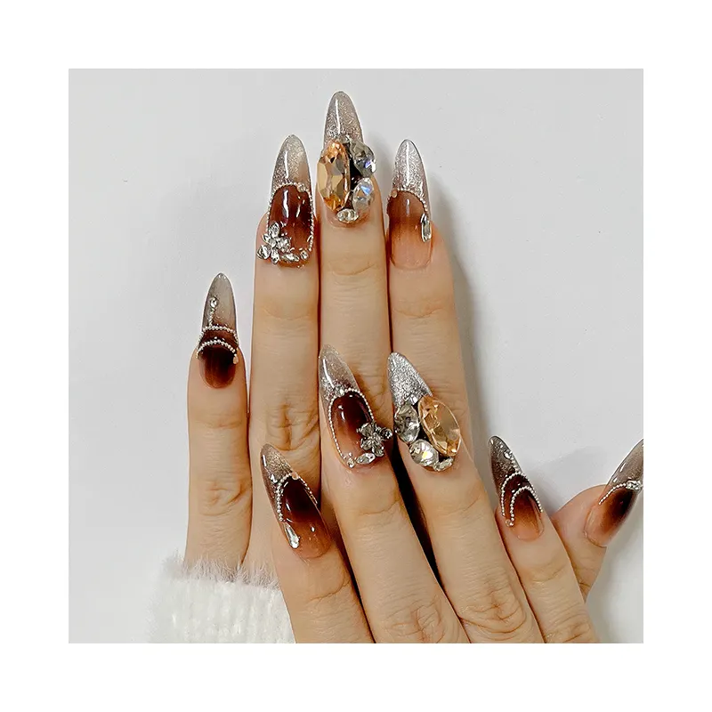 Luxury handmade Long Section Artificial Fingernails For Nail Art Press On Nails With Rhinestones