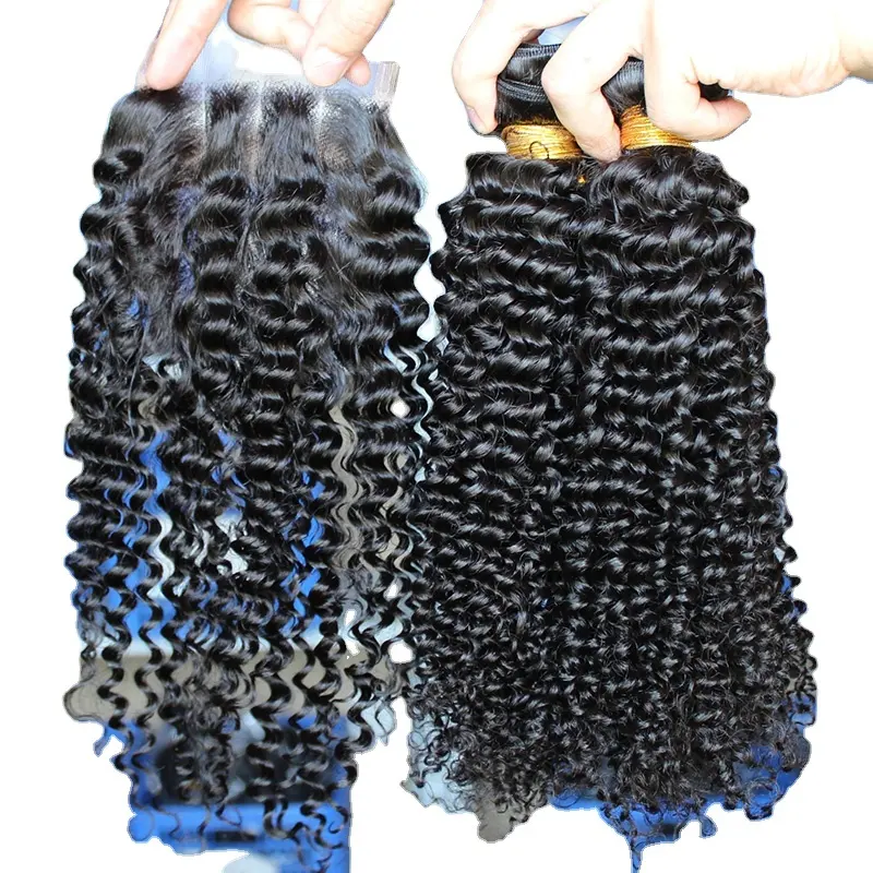 Kinky Curly Bundle Virgin Human Hair Extension Weft And Closure