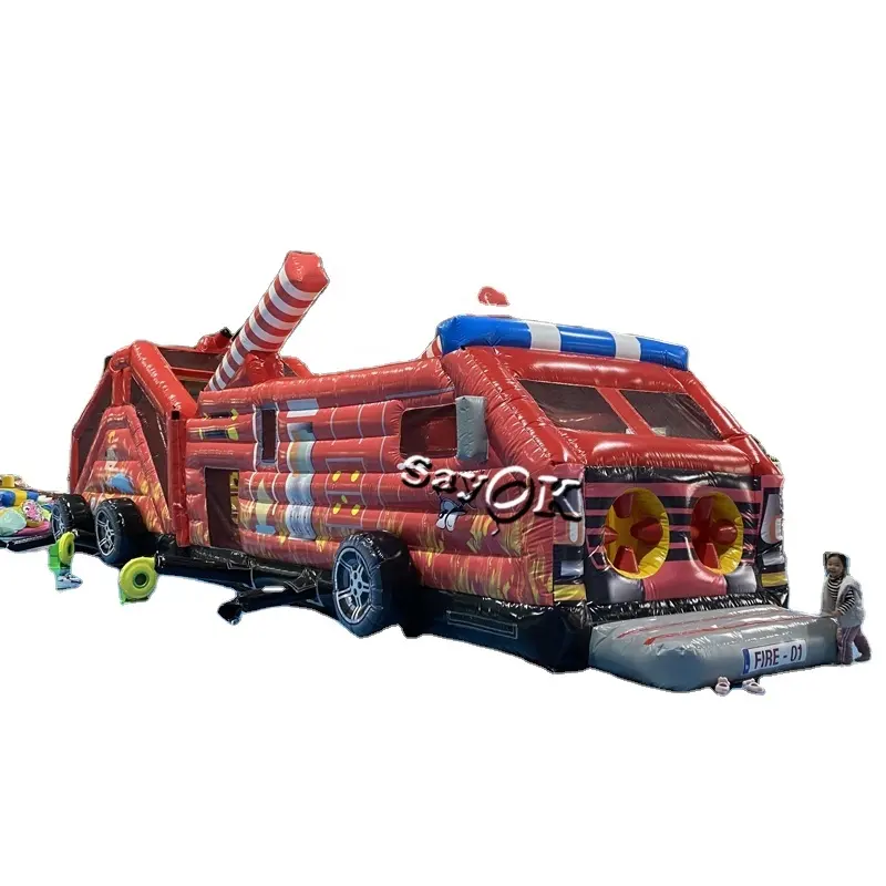 Sayok commerciale gonfiabile camion dei pompieri modello gonfiabile che rimbalza castello bambini che saltano gioco ad ostacoli
