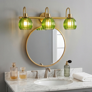 Applique Murale Rétro à 3 Têtes, Tulipe Verte, Abat-jour en Verre E26, Éclairage de Salle de Bain au-dessus du Miroir, Luminaire pour <span class=keywords><strong>Dressing</strong></span> et Hôtel - Product Image 1