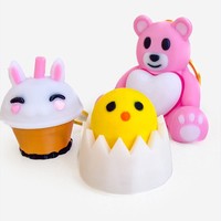 Porte-clés jouet anti-stress mignon imprimé en 3D - Breloque de décompression à presser Xiaolongbao Steamer & Hatching Chick - Cadeau fantaisie pour enfants