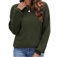 Pull en tricot acrylique pour femme, manches longues, col rond, décontracté, anti-rides et respirant