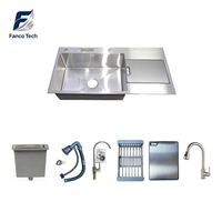 Meuble d'évier autoportant rectangulaire en acier inoxydable sur mesure, style moderne / Table d'évier de cuisine italienne avec égouttoir double profondeur