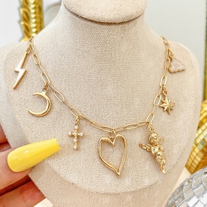 ZL-50 Wholesale Women Fashion Gold Alloy Pearl <strong>Neck</strong> Jewelry Angel <strong>Cloud</strong> Hollow Heart Lightning Star Moon Necklace - Product Image 2