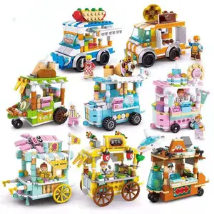 도시 미니 스트리트 뷰 퍼즐 어린이 부모-자식 작은 입자 조립 길거리 음식 모델 빌딩 블록 장난감