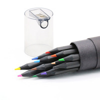Ensemble de crayons de couleur en bois noir de haute qualité, 12/24/36 crayons hexagonaux, kit de crayons de couleur, possibilité de personnalisation pour une utilisation scolaire