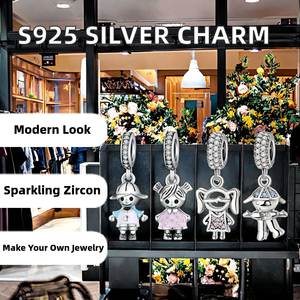 Venta al por mayor de abalorios de plata de ley S925 con circonita para pulseras de boda para niños y niñas, dijes para hacer joyería hecha a mano DIY - Product Image 2