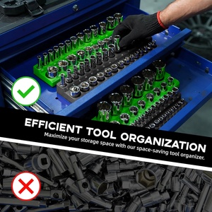 3-gói màu xanh lá cây SAE và Metric ổ cắm từ tính Organizer Set 1/4 ", 3/8" và 1/2 "Ổ cắm ổ đĩa chủ - Product Image 5