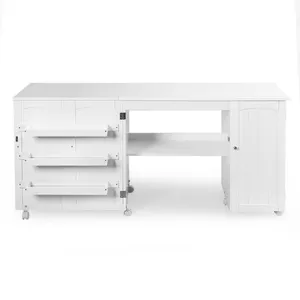 Factory Direct Wooden White Folding Sewing Table Shelves Storage Cabinet Craft Cart with Wheels