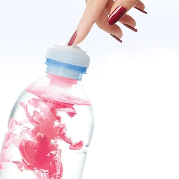 Botella dispensadora tipo prensa de jugo en polvo con logotipo personalizado para botella de agua mineral