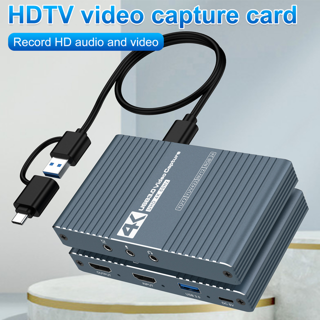 High Quality 4K 60Hz USB 3.0 Video Capture Card Device for Streaming for PS5/Switch/Camera/PC/OBS with a USB-A/C Cable