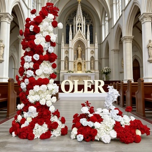 Panel de Pared de Flores Artificiales de Seda, Decorativo para Fiestas, 8x8 pies, Rosas 3D Rosadas, Fondo Rojo para Decoración de Bodas y Eventos - Product Image 1