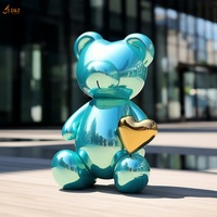 Vente Personnalisée Métal Miroir Polissage Art Animal Statue Grande Sculpture En Acier Inoxydable Placage Couleur Ours pour Ville Public Décor