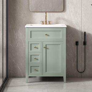 Mobile <span class=keywords><strong>Bagno</strong></span> Moderno in <span class=keywords><strong>Legno</strong></span> e Ceramica <span class=keywords><strong>con</strong></span> Cassetto Estraibile Multifunzione e Ripiano Regolabile, 24 Pollici, Set Lavabo - Product Image 1
