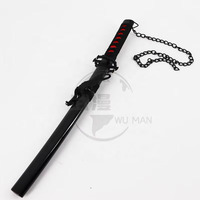 Espada Tensa Zangetsu Negra de 45 cm, Mini Katana Segura y sin Cuchilla de Ichigo Kurosaki de Bleach con Cadena y Saya Negra