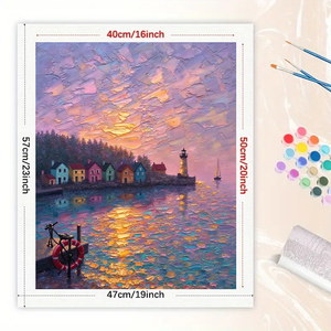 Kit Pittura con Numeri Faro al Tramonto per Adulti Fai da Te Ecologico Lavabile Colorato Villaggio Costiero 16x20 Pollici Senza Cornice da Parete - Product Image 2
