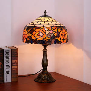 European <b>Retro</b> Style <b>Table</b> Lamp Flexible Stained Glass Roses Design for Living Room Dining Room Bedroom <b>Bedside</b> Study Decor - Product Image 1