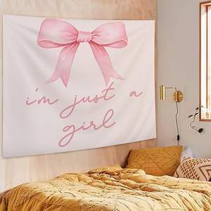 Tapiz femenino con lazo de <span class=keywords><strong>coqueta</strong></span> rosa, decoración de habitación de <span class=keywords><strong>coqueta</strong></span>, tapiz estético preppy rosa para colgar en la pared para decoración de <span class=keywords><strong>dormitorio</strong></span> - Product Image 5