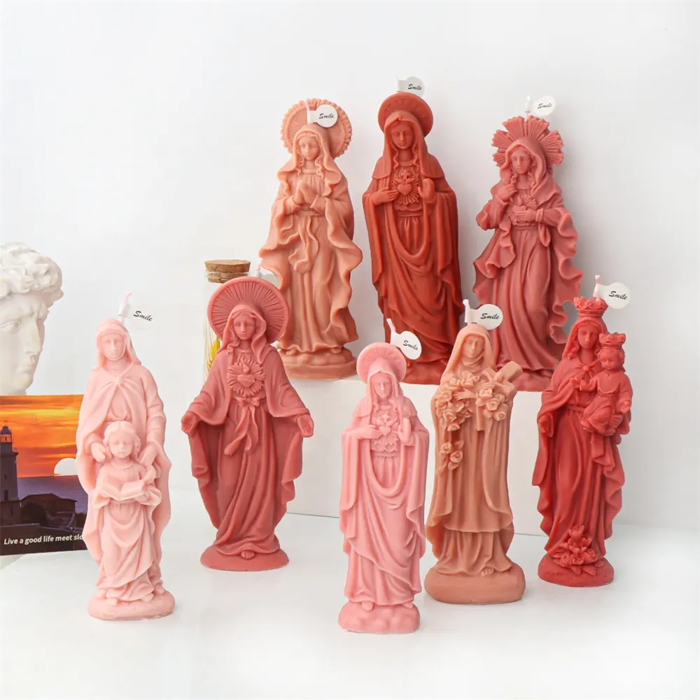 3D DIY Virgin Mary Candle Silicone Mold Jesus Resin Mold Goddess Mary Statue Concrete Cement Gypsum Silicone Mold Christmas Gift