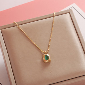 HOVANCI Popular Square Green Necklace Stainless Steel Round <strong>Bead</strong> Chain Cubic Zirconia <strong>Emerald</strong> Crystal Pendant Necklace - Product Image 2