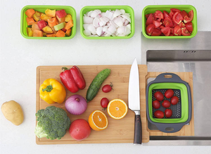 Planche à découper extensible en bambou pour évier de cuisine avec plateau - Product Image 2