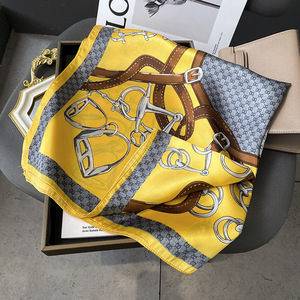 Écharpe carrée en satin imprimé de luxe, motif plume artistique, motif ceinture rétro, effet <span class=keywords><strong>soie</strong></span>, pour <span class=keywords><strong>femme</strong></span>, 70x70cm - Product Image 5