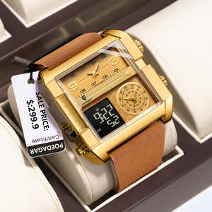 Montres pour hommes Poedagar Fashion, étanches, lumineuses, en cuir, à quartz, chronographe multifonctionnel pour hommes - Product Image 1