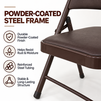 Chaise pliante classique tout en PU marron avec rembourrage, cadre en métal, pliable à plat, pour une assise durable, confortable et polyvalente