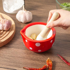 Bol à moudre en céramique de Chaozhou, rouge, petit, en forme de gourde, sans BPA, pour aliments pour bébés, mortier avec pilon, 0-12 mois - Product Image 3