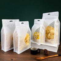 Vochtbestendige witte zak met platte bodem, ritssluiting en transparant venster, staande zak voor het bewaren van gedroogd fruit en snacks