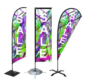 Promoção Personalizado Decore Rápido Produzir Atacado Barato Promocional Publicidade Exterior Tear Drop Beach Feather Flag