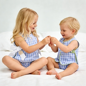 Ensemble de couches pour bébé garçon à succès avec attaches latérales, tenue d'été deux pièces pour tout-petit, vêtements monogrammés en tissu écossais pour petit garçon - Product Image 2