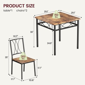 Retro <b>brown</b> square dining <b>table</b> three-piece set, space-saving for small apartments, one <b>table</b> and two chairs, simple <b>table</b> and - Product Image 2